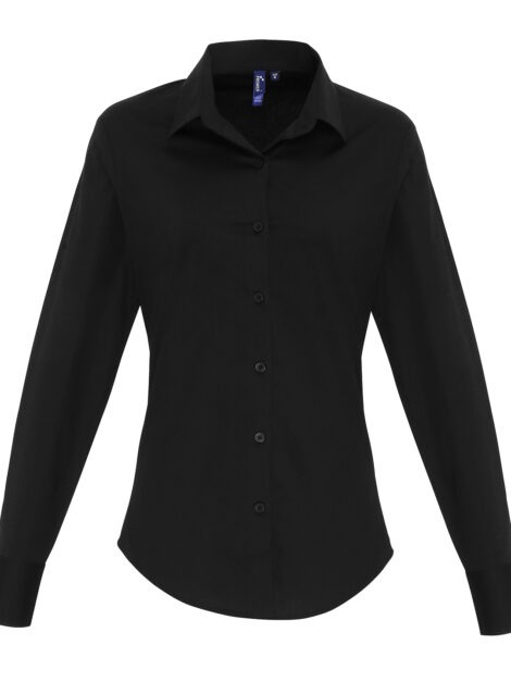 Women's stretch fit cotton poplin long sleeve blouse